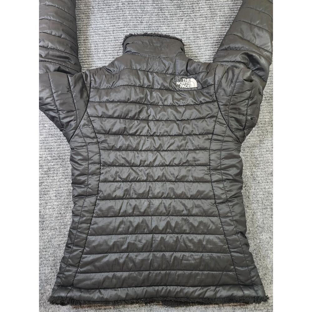 The North Face Jacket Girls Medium Black Reversible Fleece Puffer Mossbud Swirl - Picture 6 of 8